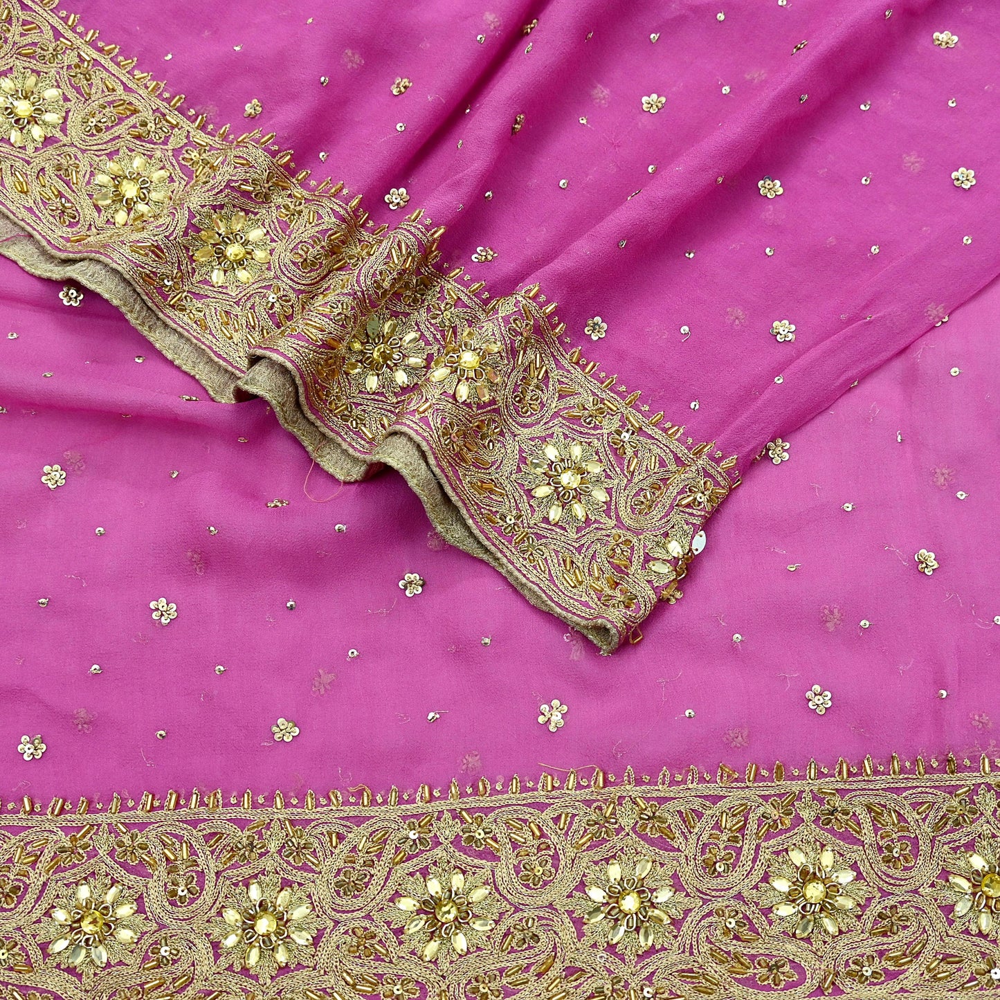 Indian Vintage Pink Dupatta Pure Georgette silk Long Stole Hand Embroidered Scarves Stole Veil Wrap Sequins Dabka/ Zardozi