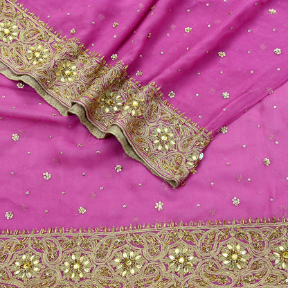 Indian Vintage Pink Dupatta Pure Georgette silk Long Stole Hand Embroidered Scarves Stole Veil Wrap Sequins Dabka/ Zardozi