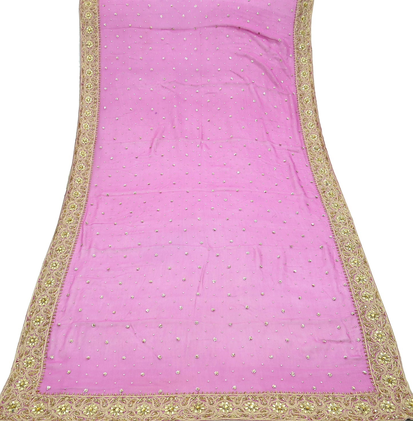 Indian Vintage Pink Dupatta Pure Georgette silk Long Stole Hand Embroidered Scarves Stole Veil Wrap Sequins Dabka/ Zardozi