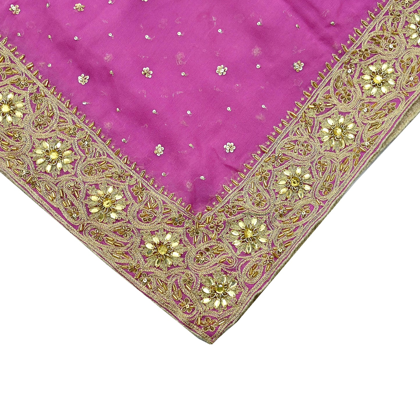 Indian Vintage Pink Dupatta Pure Georgette silk Long Stole Hand Embroidered Scarves Stole Veil Wrap Sequins Dabka/ Zardozi