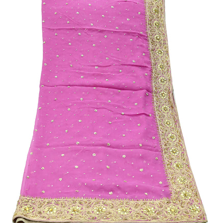 Indian Vintage Pink Dupatta Pure Georgette silk Long Stole Hand Embroidered Scarves Stole Veil Wrap Sequins Dabka/ Zardozi