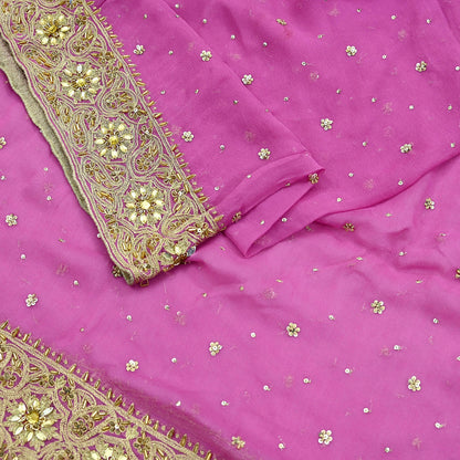 Indian Vintage Pink Dupatta Pure Georgette silk Long Stole Hand Embroidered Scarves Stole Veil Wrap Sequins Dabka/ Zardozi