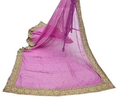 Indian Vintage Pink Dupatta Pure Georgette silk Long Stole Hand Embroidered Scarves Stole Veil Wrap Sequins Dabka/ Zardozi