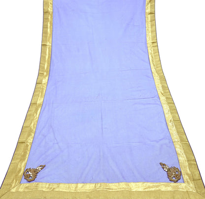 Indian Vintage Blue Dupatta Net Mesh Long Stole Hand Embroidered Scarves Golden Zardozi Zari Sequins Stole