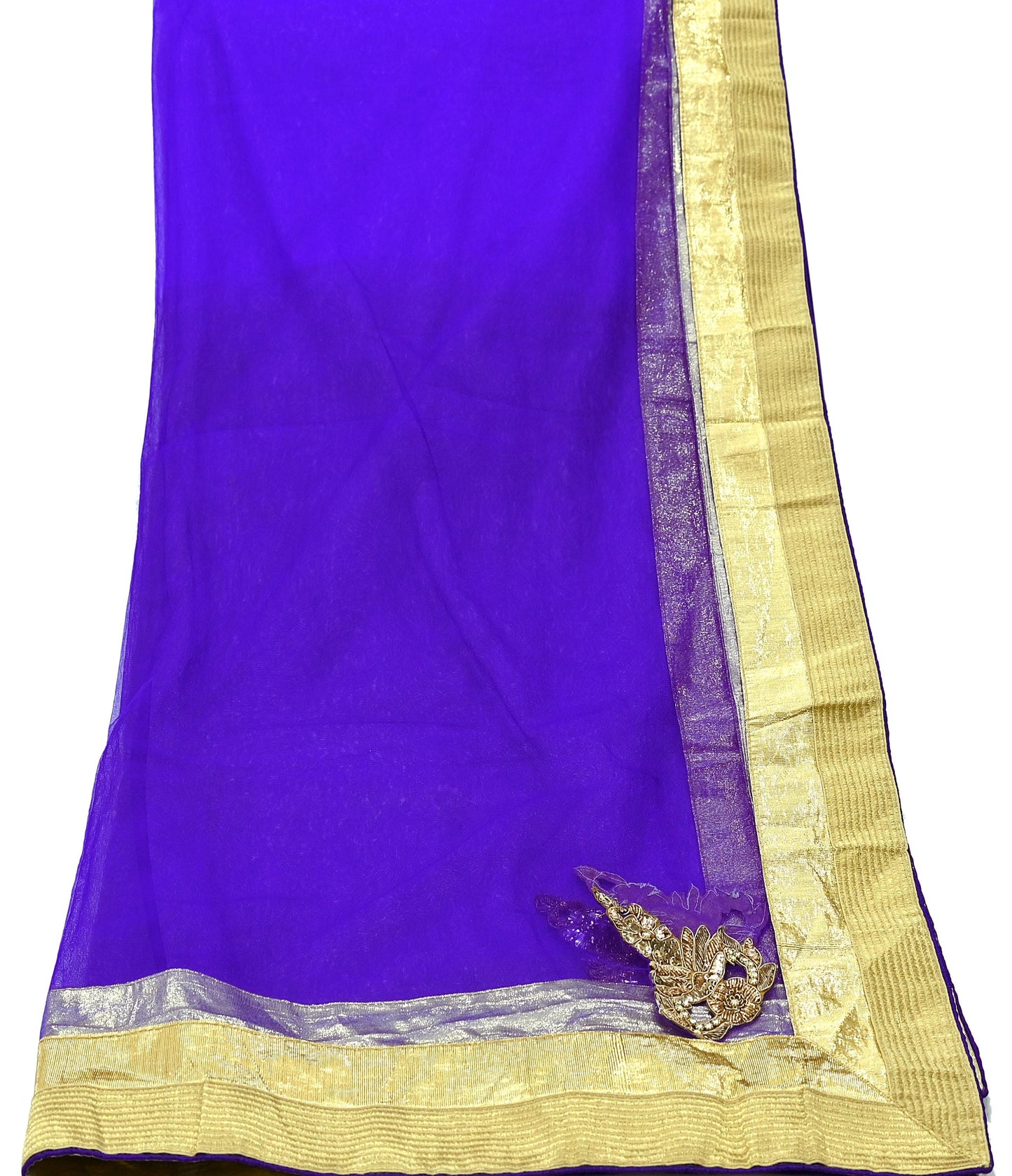 Indian Vintage Blue Dupatta Net Mesh Long Stole Hand Embroidered Scarves Golden Zardozi Zari Sequins Stole