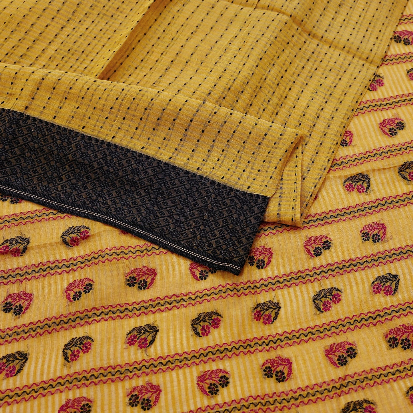 Indian Vintage Sari Mustard Pure Cotton Hand Woven Sarees Craft Fabric 5yd Ethnic Floral Crafting Upcycle Quilting Dress Making