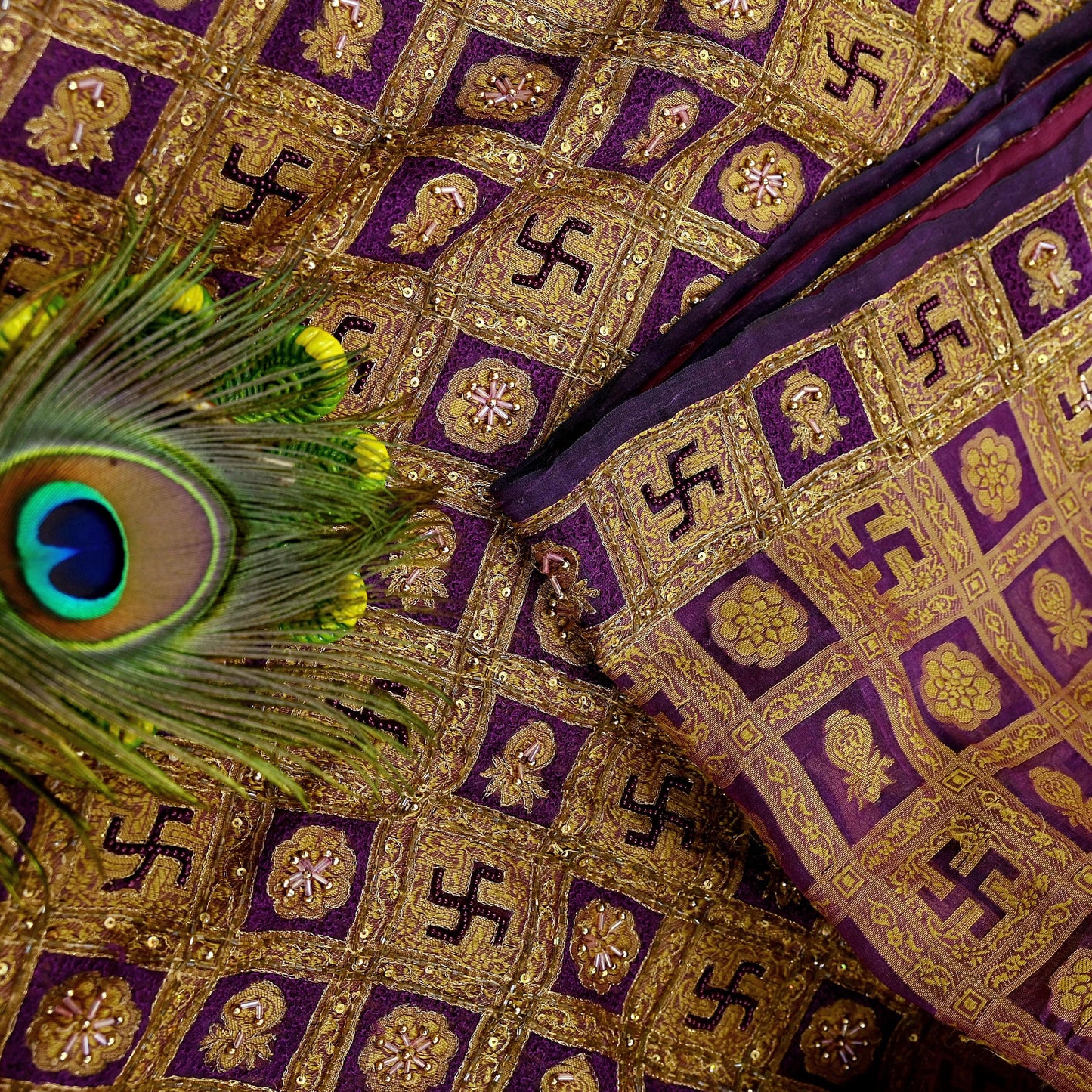 Indian Vintage Sari Purple Hand Embroidered Saree Pure Organza Silk Craft Fabric 5Yd Ethnic Dress Making Crafting Quilting