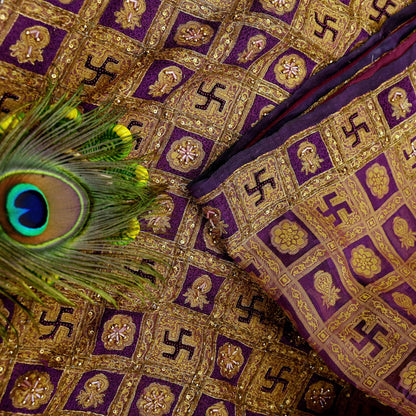 Indian Vintage Sari Purple Hand Embroidered Saree Pure Organza Silk Craft Fabric 5Yd Ethnic Dress Making Crafting Quilting