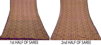 Indian Vintage Sari Purple Hand Embroidered Saree Pure Organza Silk Craft Fabric 5Yd Ethnic Dress Making Crafting Quilting