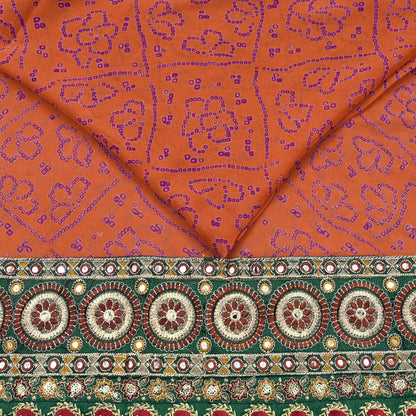 Indian Vintage Orange Saree Pure Georgette Silk Hand Embroidered Bandhani Printed Sari Craft Fabric 5yd Soft Sequins Dress making Crafting