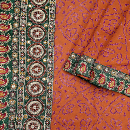 Indian Vintage Orange Saree Pure Georgette Silk Hand Embroidered Bandhani Printed Sari Craft Fabric 5yd Soft Sequins Dress making Crafting