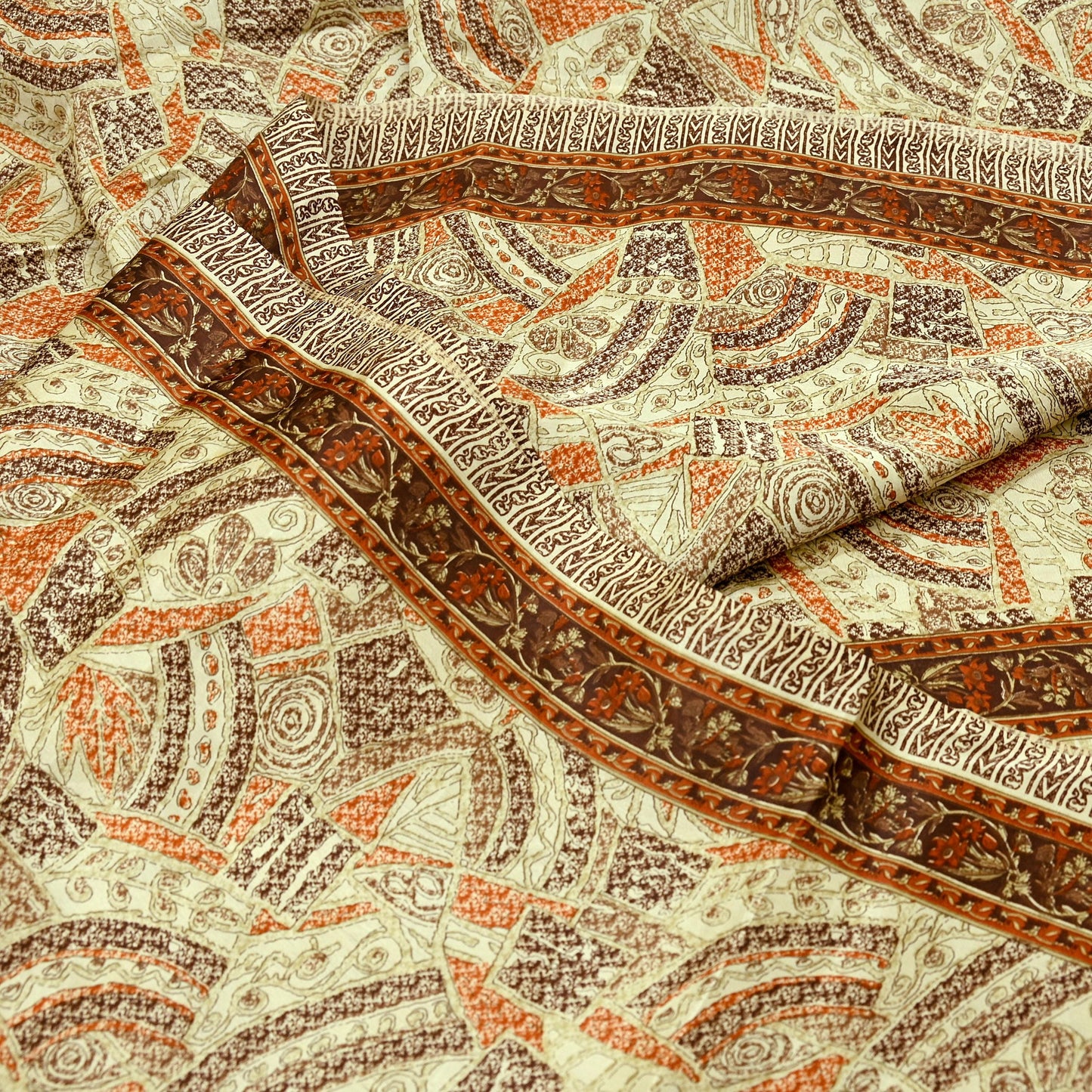 Indian Vintage Sari Brown & Beige 100% Pure Silk Printed Saree 6yd Sewing Craft Fabric DressMaking Wrap Abstract For Crafting Quilting