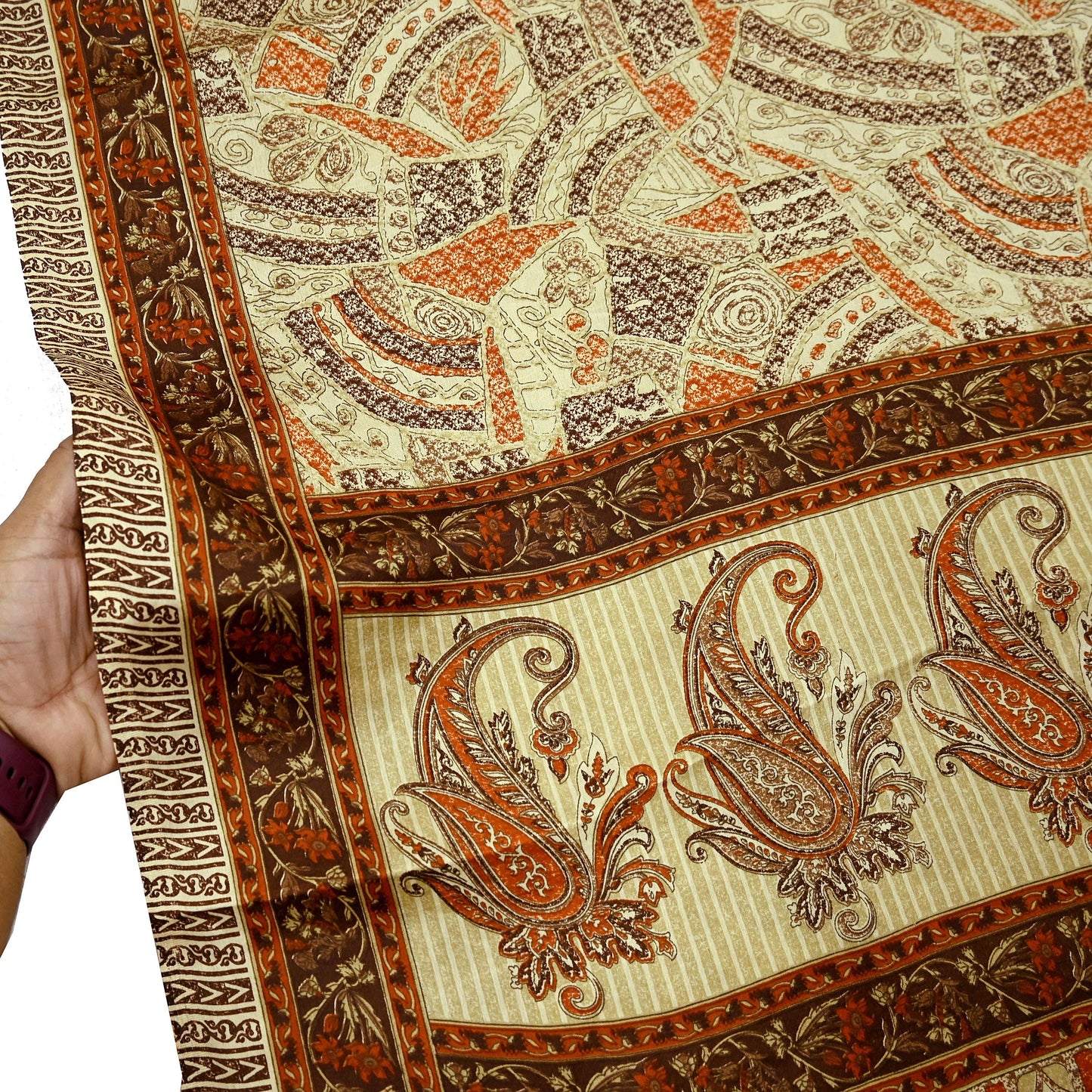 Indian Vintage Sari Brown & Beige 100% Pure Silk Printed Saree 6yd Sewing Craft Fabric DressMaking Wrap Abstract For Crafting Quilting