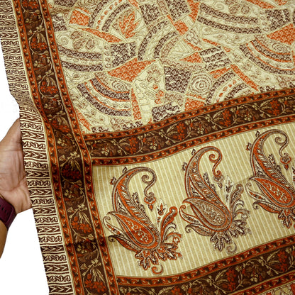 Indian Vintage Sari Brown & Beige 100% Pure Silk Printed Saree 6yd Sewing Craft Fabric DressMaking Wrap Abstract For Crafting Quilting