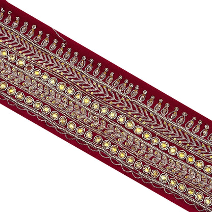 Indian Vintage Maroon Sari Border Hand Embroidered Craft Trim Lace Sewing Sari Ribbon Pure Crepe silk Zardozi Zari Dress Making Upcycle