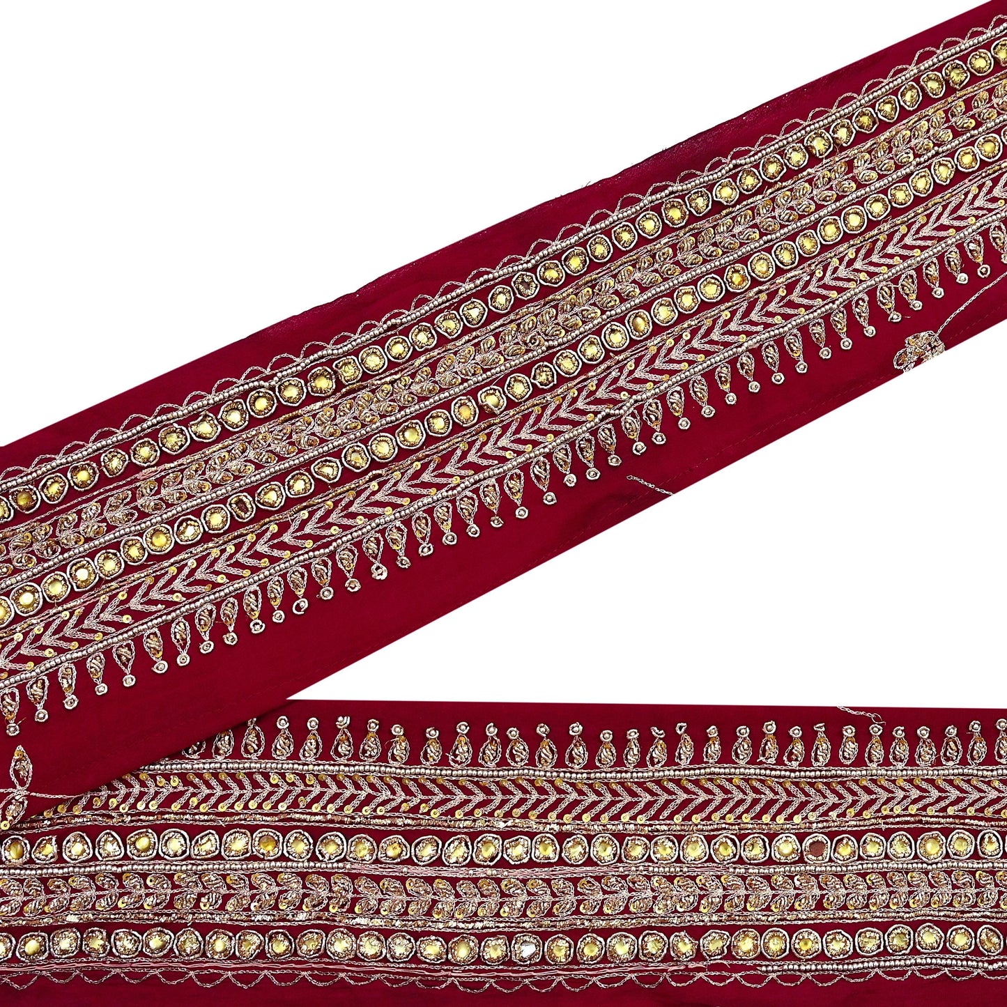 Indian Vintage Maroon Sari Border Hand Embroidered Craft Trim Lace Sewing Sari Ribbon Pure Crepe silk Zardozi Zari Dress Making Upcycle