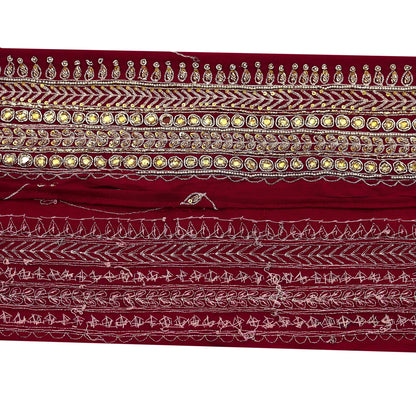 Indian Vintage Maroon Sari Border Hand Embroidered Craft Trim Lace Sewing Sari Ribbon Pure Crepe silk Zardozi Zari Dress Making Upcycle