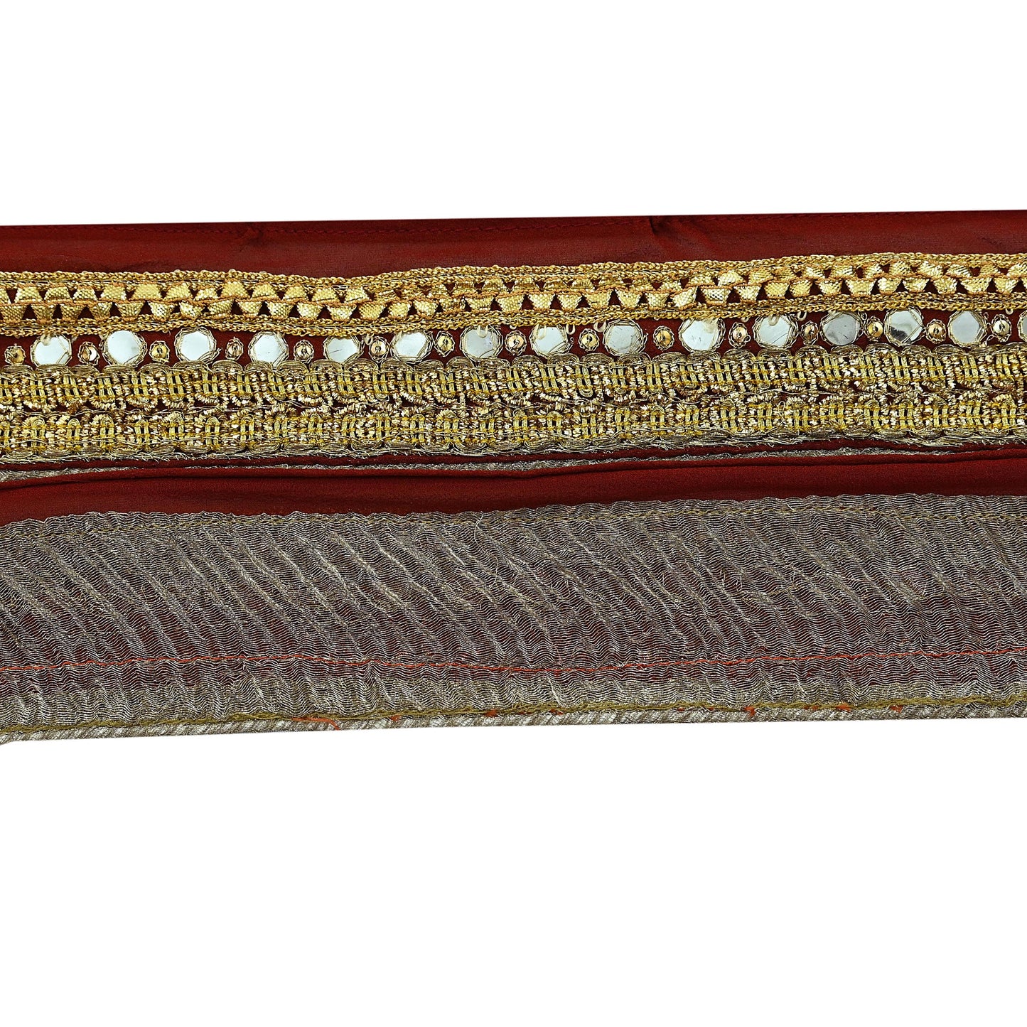 Indian Vintage Maroon Sari Border Hand Embroidered Craft Trim Lace Sewing Pure Georgette Silk Ribbon Recycled Zardozi