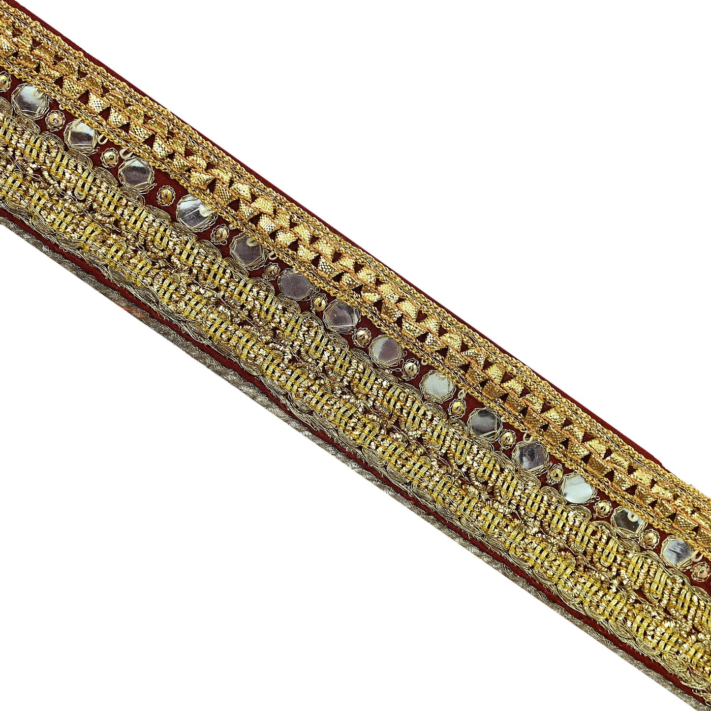 Indian Vintage Maroon Sari Border Hand Embroidered Craft Trim Lace Sewing Pure Georgette Silk Ribbon Recycled Zardozi