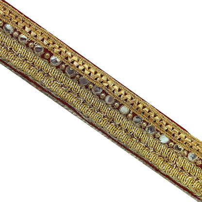 Indian Vintage Maroon Sari Border Hand Embroidered Craft Trim Lace Sewing Pure Georgette Silk Ribbon Recycled Zardozi