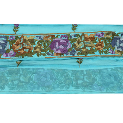 Indian Antique Vintage Parsi Gara Border Purple Hand Embroidered Craft Trim Lace Sewing Sarees Ribbon Recycled 1yard Pure Georgette Silk