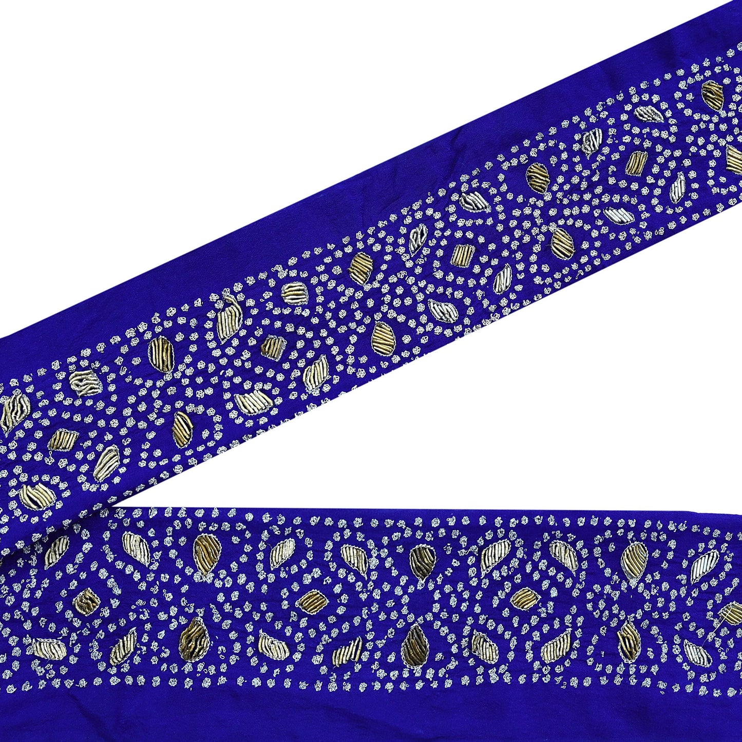 Indian Vintage Blue Sari Border Hand Embroidered 1yd Craft Trim Lace Sewing Sari Ribbon Pure Crepe silk  Zardozi/Dabka Zari