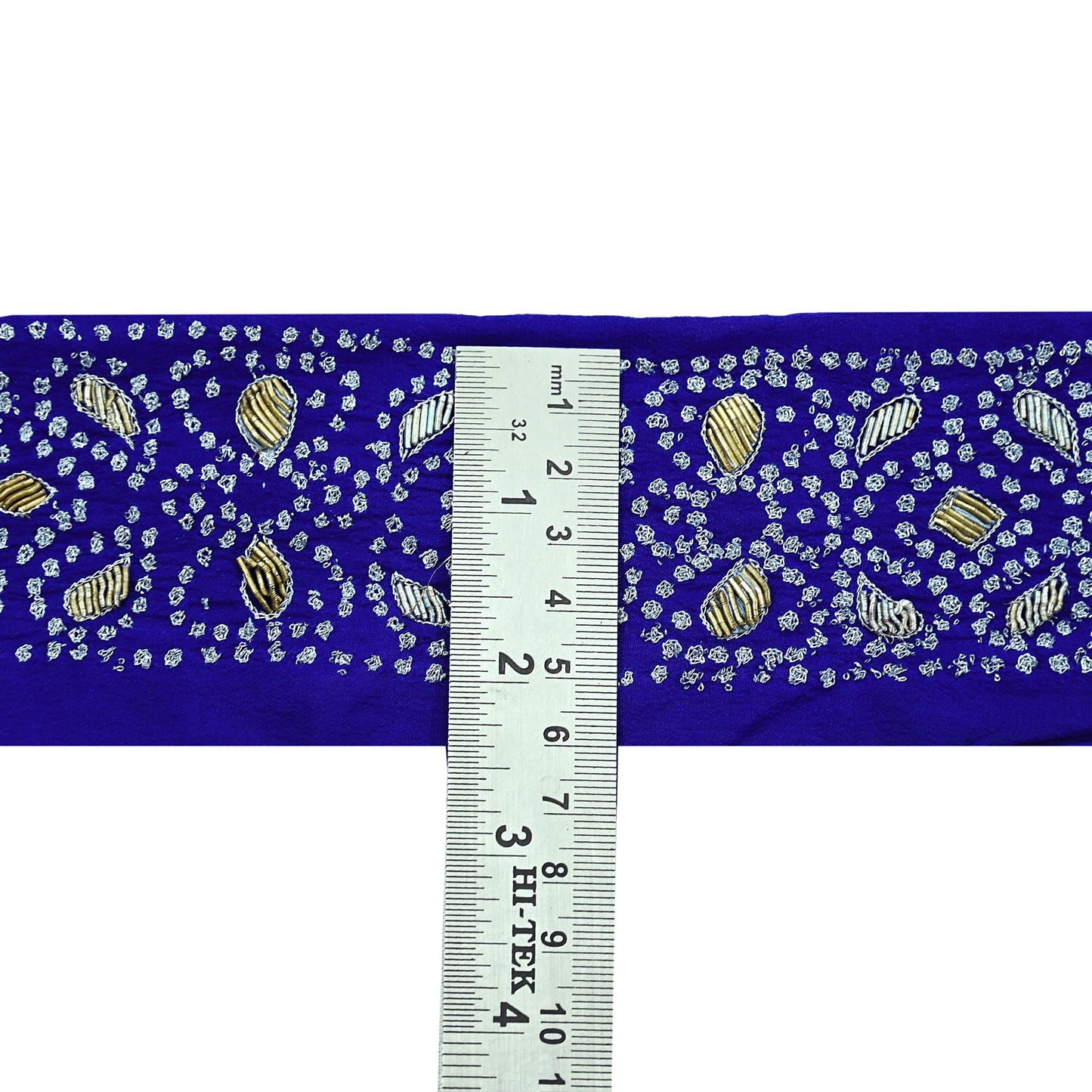 Indian Vintage Blue Sari Border Hand Embroidered 1yd Craft Trim Lace Sewing Sari Ribbon Pure Crepe silk  Zardozi/Dabka Zari