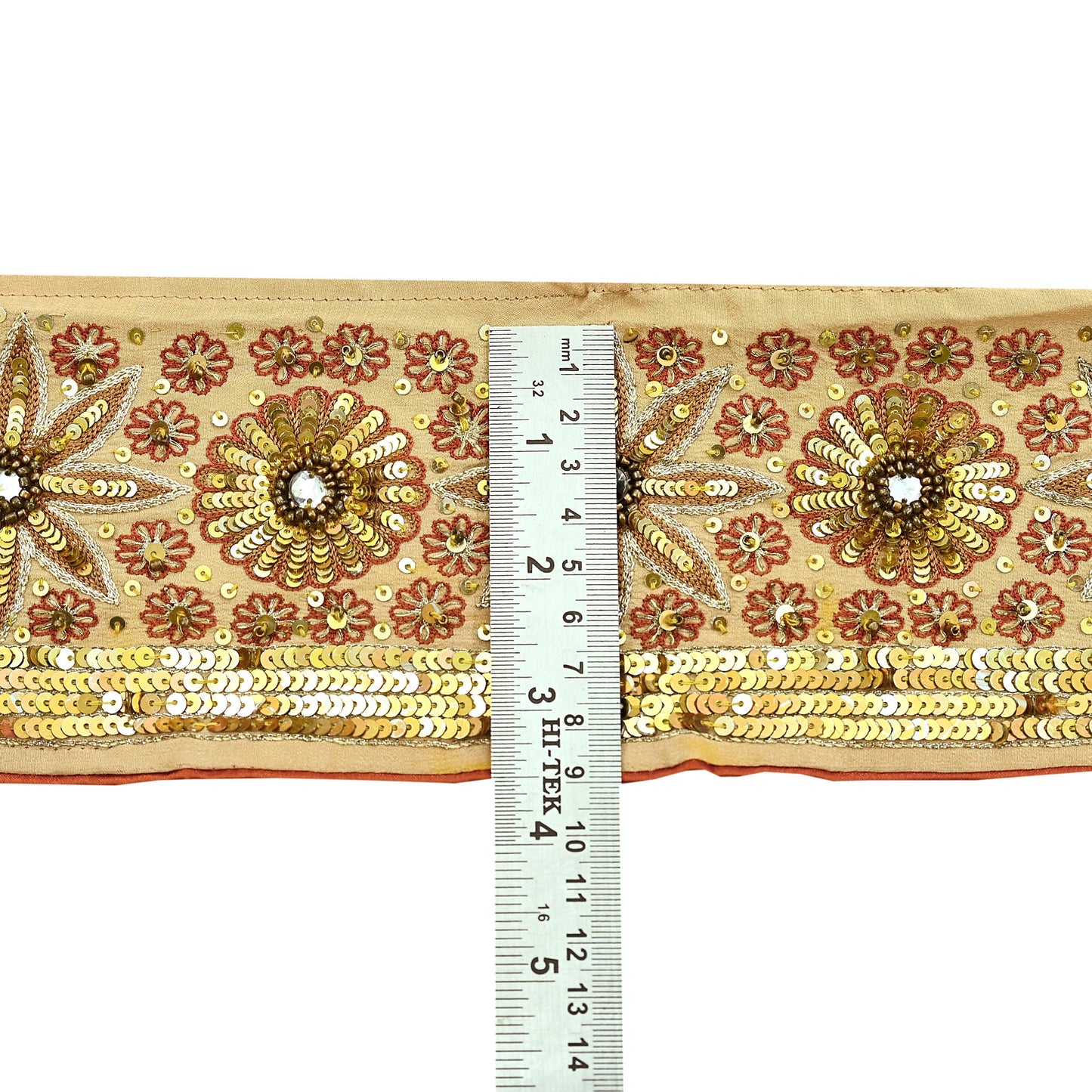 Indian Vintage Beige Sari Border Hand Embroidered 1yd Gota Patti Craft Trim Lace Sewing Sari Ribbon Pure Crepe silk  Sequins Zari