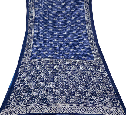 Indian Vintage Sari White & Blue Printed 100% Pure Cotton Sarees Craft Fabric 5Yd Sewing Sarong Wrap Boho Floral Quilting Crafting
