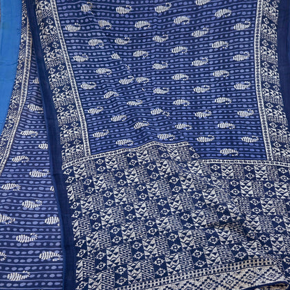 Indian Vintage Sari White & Blue Printed 100% Pure Cotton Sarees Craft Fabric 5Yd Sewing Sarong Wrap Boho Floral Quilting Crafting