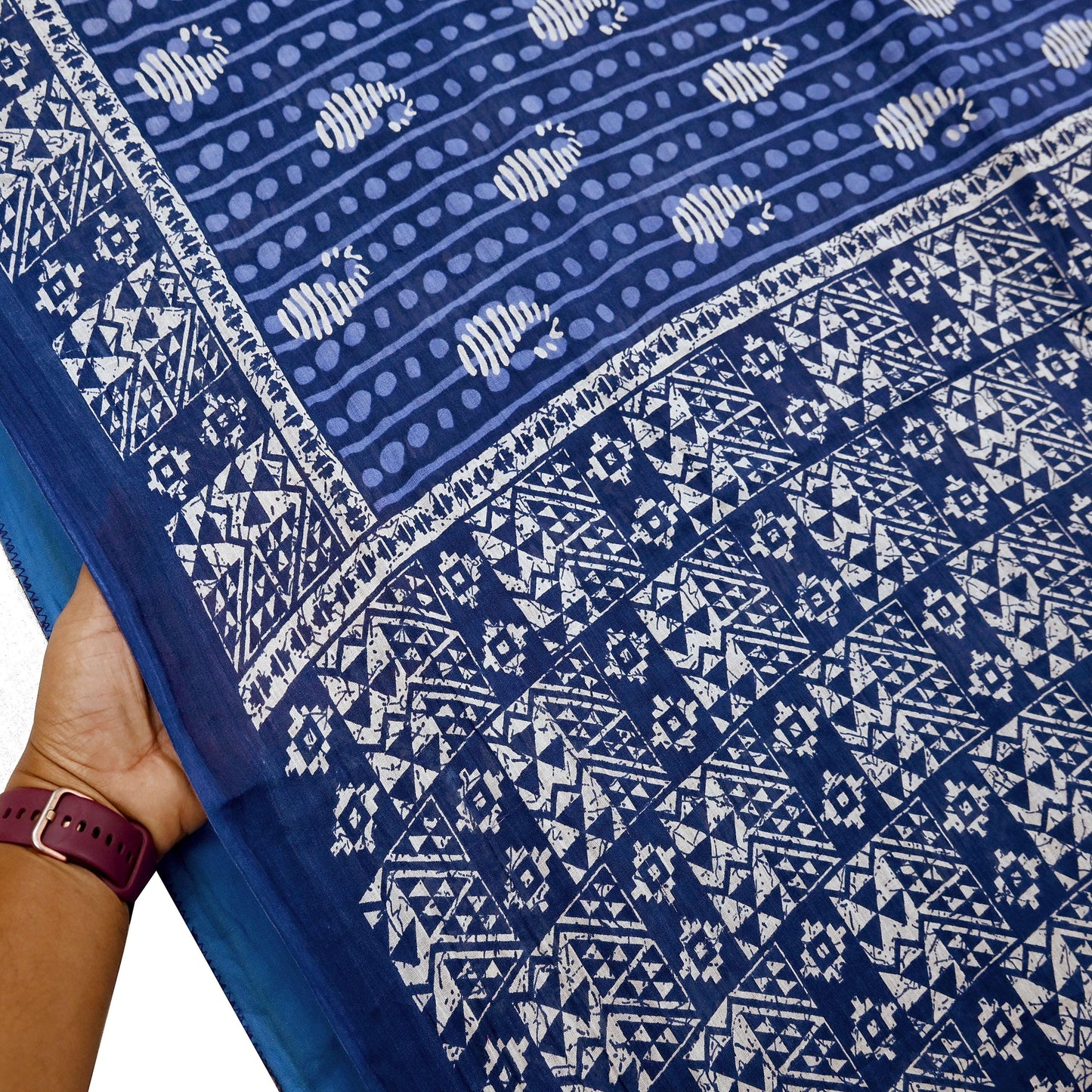 Indian Vintage Sari White & Blue Printed 100% Pure Cotton Sarees Craft Fabric 5Yd Sewing Sarong Wrap Boho Floral Quilting Crafting