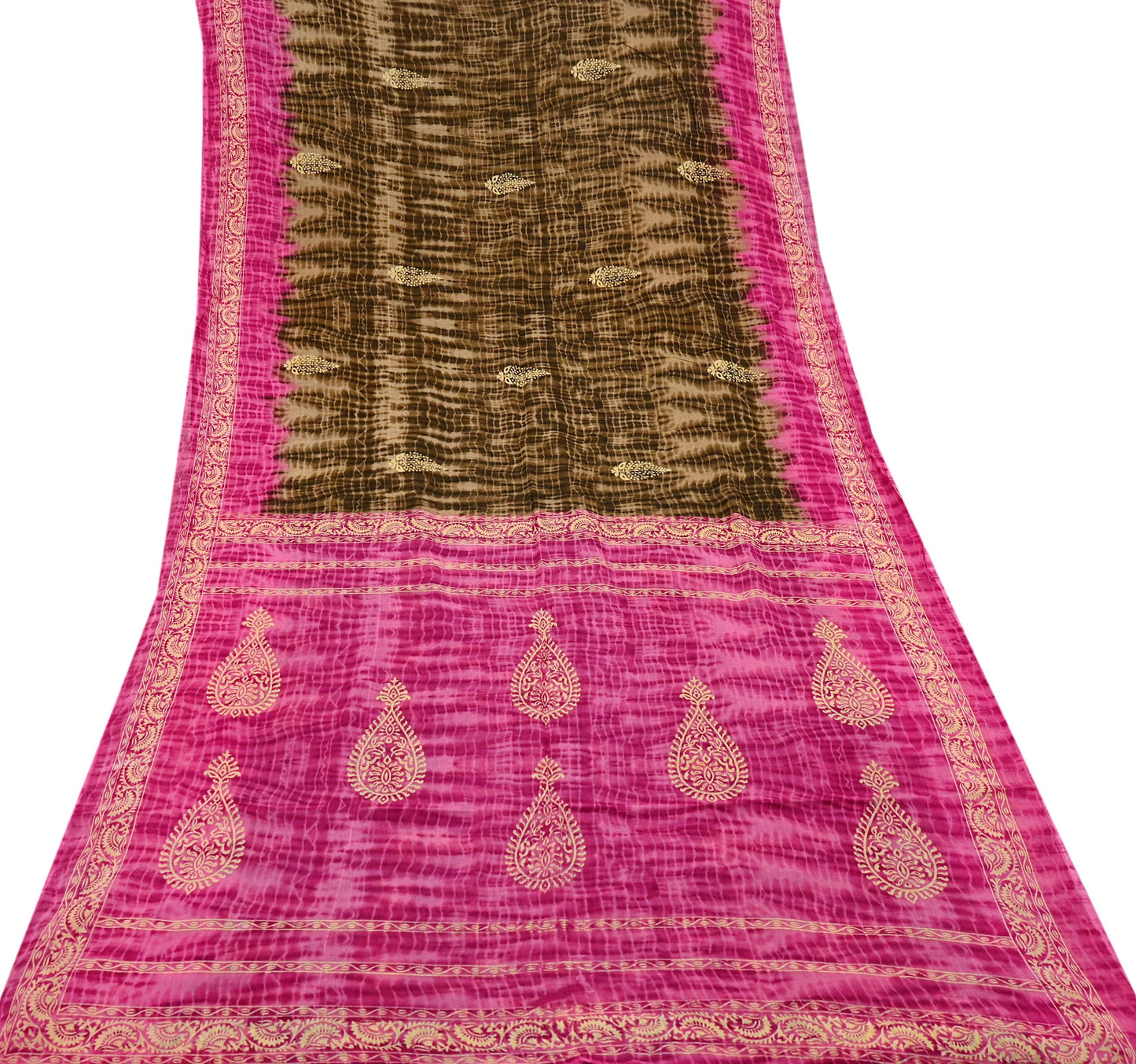 Indian Vintage Sari Pink & Brown Printed 100% Pure Cotton Saree Craft Fabric 5Yd Soft Sewing Sarong Wrap Boho Dress Making Quilting