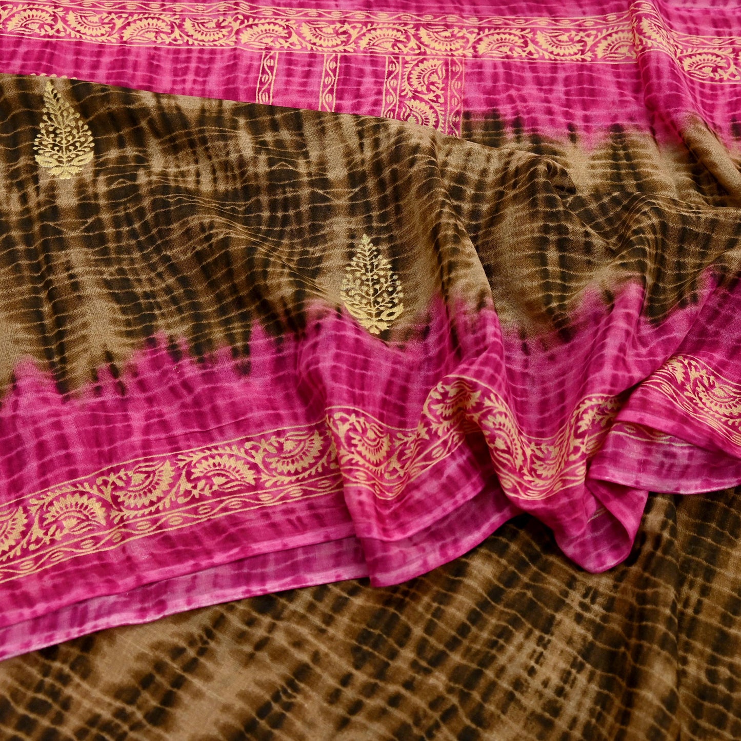 Indian Vintage Sari Pink & Brown Printed 100% Pure Cotton Saree Craft Fabric 5Yd Soft Sewing Sarong Wrap Boho Dress Making Quilting