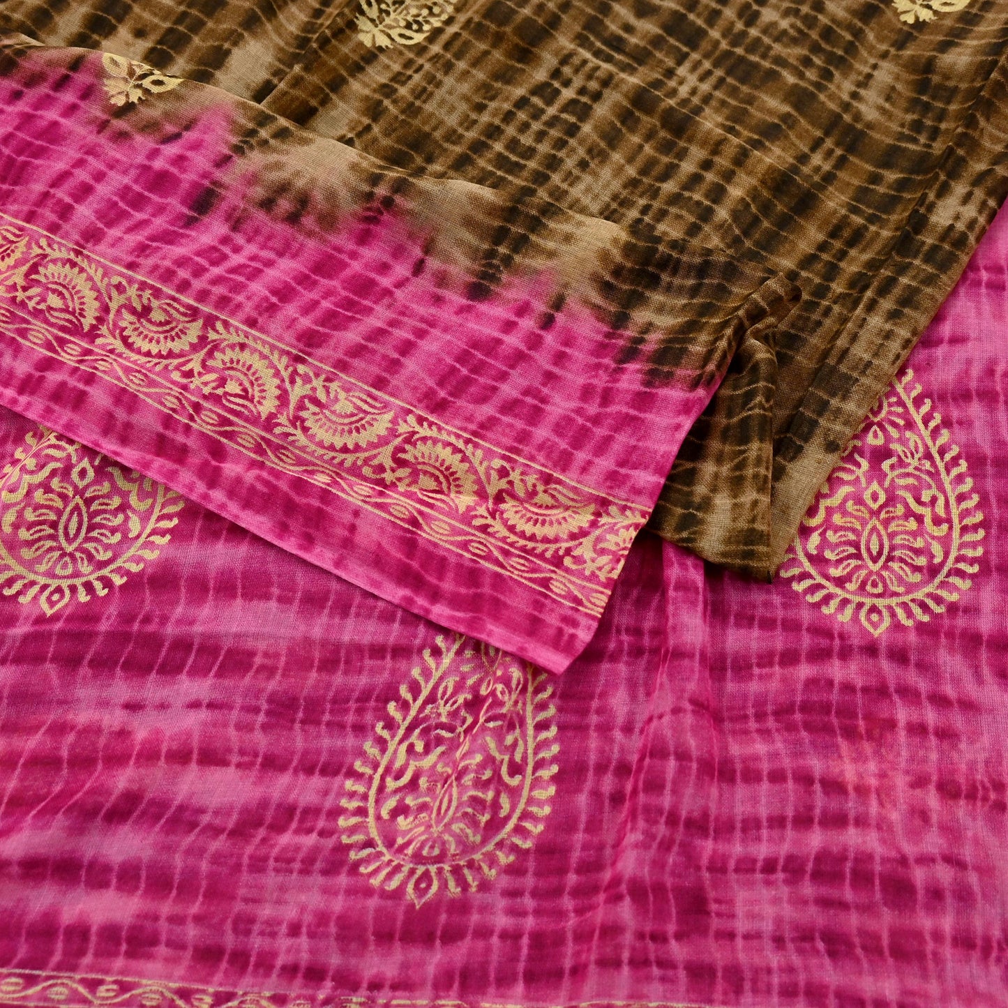 Indian Vintage Sari Pink & Brown Printed 100% Pure Cotton Saree Craft Fabric 5Yd Soft Sewing Sarong Wrap Boho Dress Making Quilting
