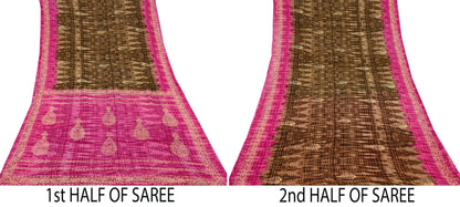 Indian Vintage Sari Pink & Brown Printed 100% Pure Cotton Saree Craft Fabric 5Yd Soft Sewing Sarong Wrap Boho Dress Making Quilting