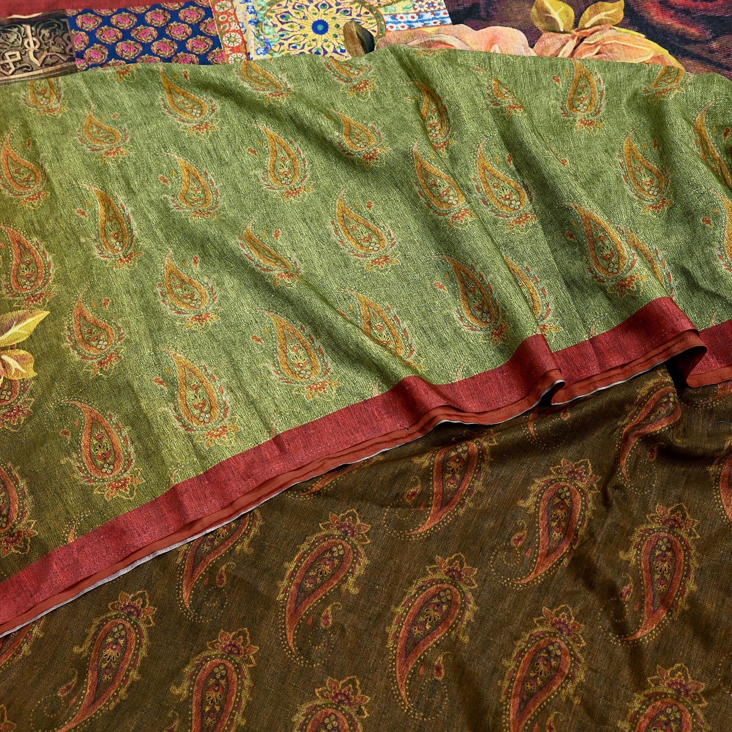 Indian Vintage Saree Green Artificial silk Digital Printed Sari Fabric 6yd Sewing Soft Craft Fabric Dressmaking Dress Designing Quilting