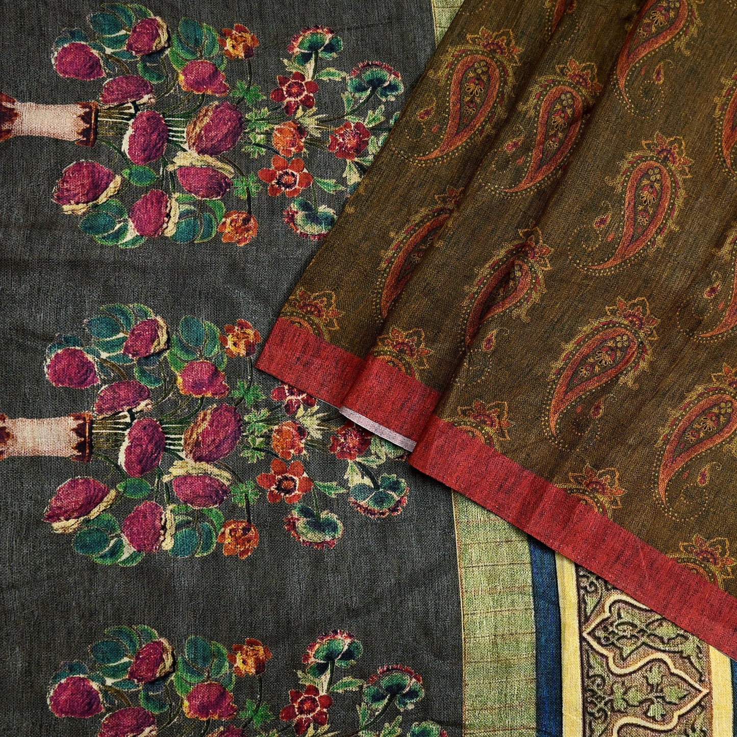 Indian Vintage Saree Green Artificial silk Digital Printed Sari Fabric 6yd Sewing Soft Craft Fabric Dressmaking Dress Designing Quilting