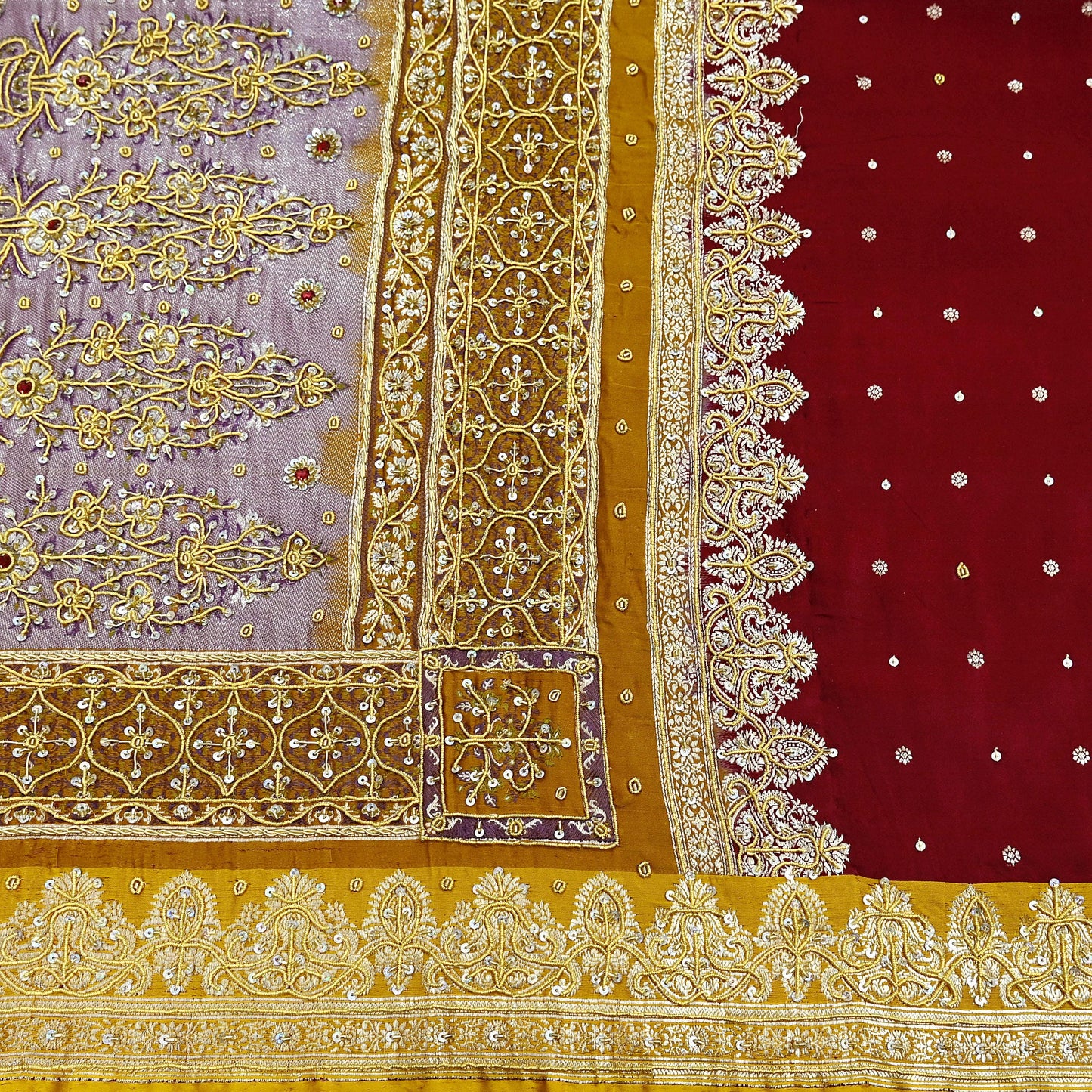 Indian Vintage Heavy Wedding Saree Pure Satin Silk Hand Embroidered Banarsi Brocade Sari Zari/Zardozi/Dabka 5Yd Dressmaking