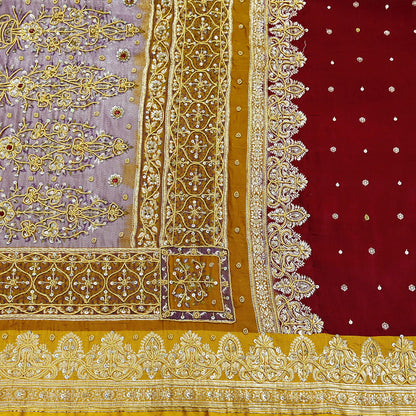 Indian Vintage Heavy Wedding Saree Pure Satin Silk Hand Embroidered Banarsi Brocade Sari Zari/Zardozi/Dabka 5Yd Dressmaking