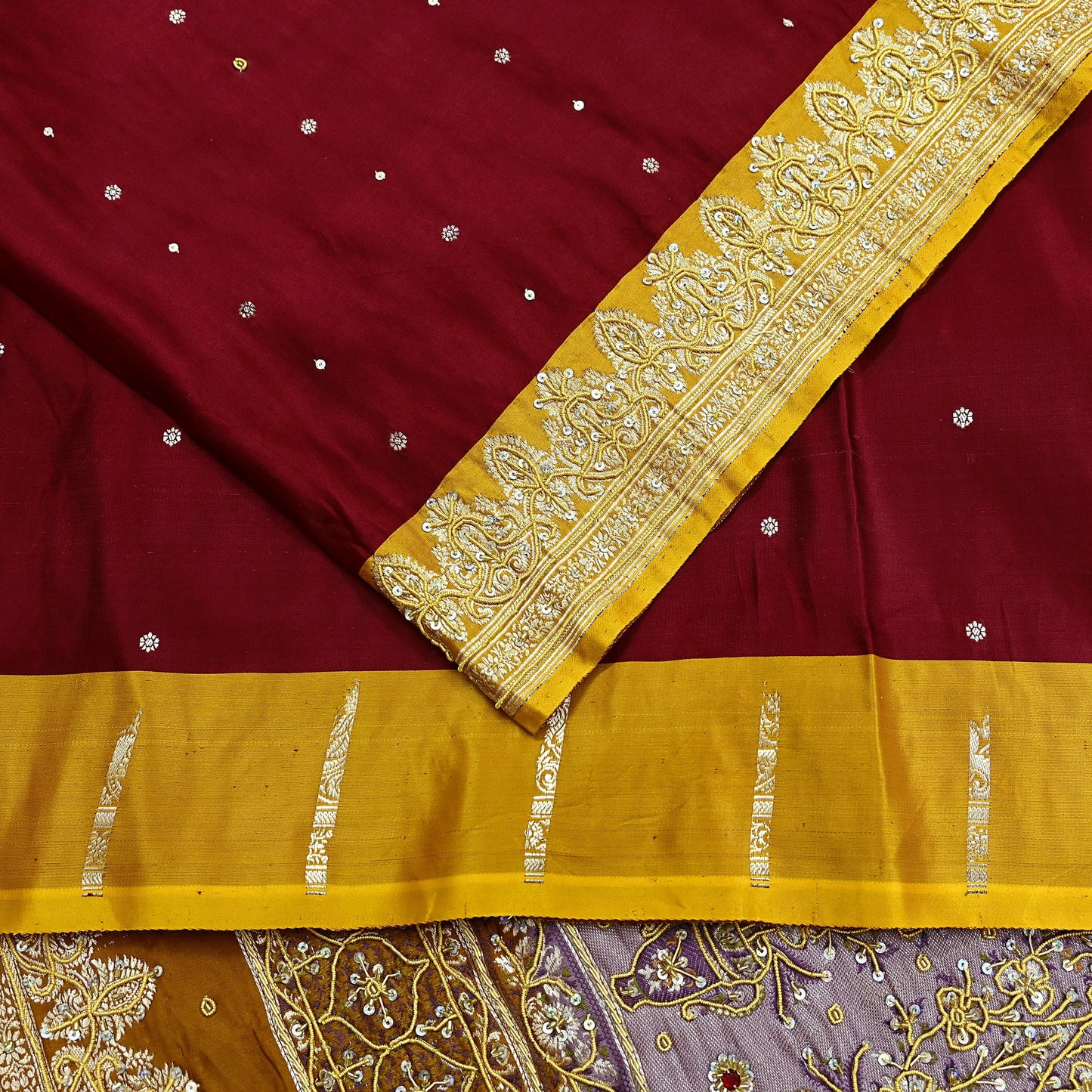 Indian Vintage Heavy Wedding Saree Pure Satin Silk Hand Embroidered Banarsi Brocade Sari Zari/Zardozi/Dabka 5Yd Dressmaking
