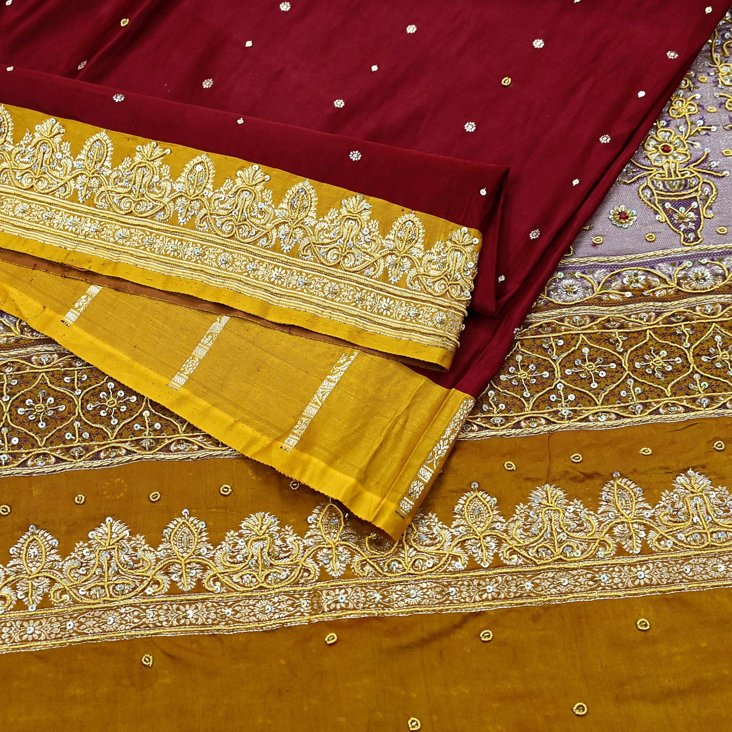Indian Vintage Heavy Wedding Saree Pure Satin Silk Hand Embroidered Banarsi Brocade Sari Zari/Zardozi/Dabka 5Yd Dressmaking