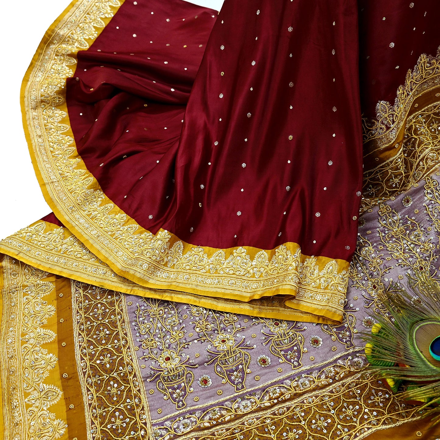 Indian Vintage Heavy Wedding Saree Pure Satin Silk Hand Embroidered Banarsi Brocade Sari Zari/Zardozi/Dabka 5Yd Dressmaking