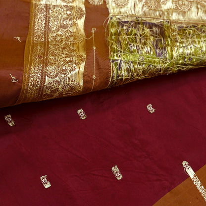 Indian Vintage Heavy Wedding Saree Pure Satin Silk Hand Embroidered Banarsi Brocade Sari Zari/Zardozi/Dabka 5Yd Dressmaking