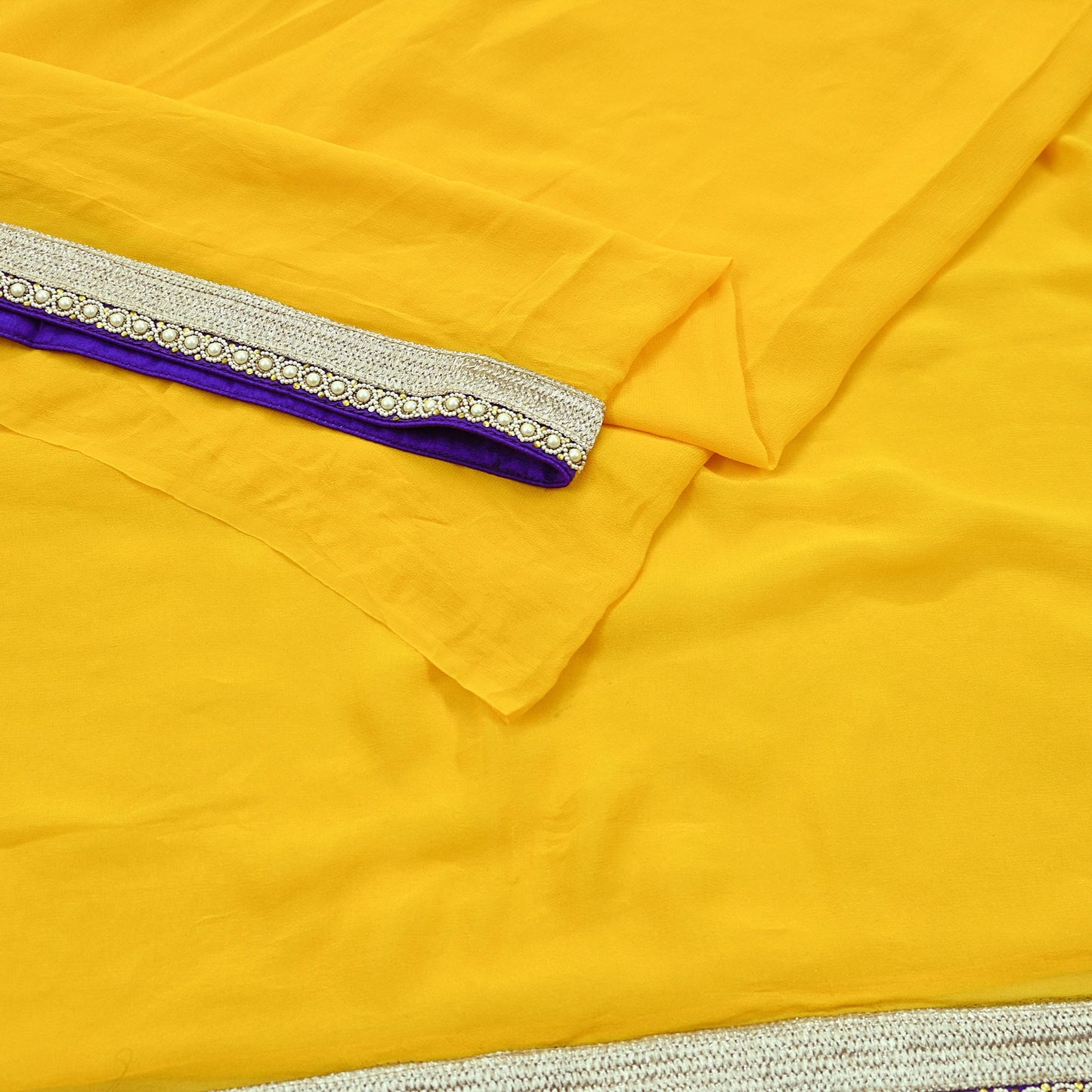 Indian Vintage Heavy Sari Yellow Pure Georgette Silk Hand Embroidered Sarees Craft Fabric 6Yd Sewing Ethnic Bollywood saree Zardozi Mukesh