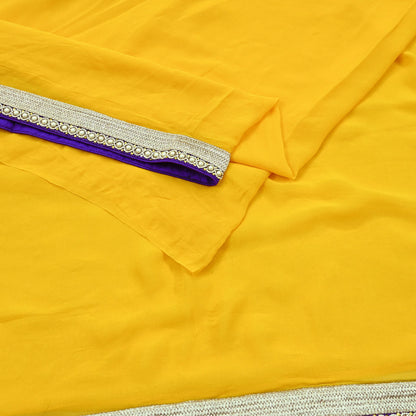Indian Vintage Heavy Sari Yellow Pure Georgette Silk Hand Embroidered Sarees Craft Fabric 6Yd Sewing Ethnic Bollywood saree Zardozi Mukesh