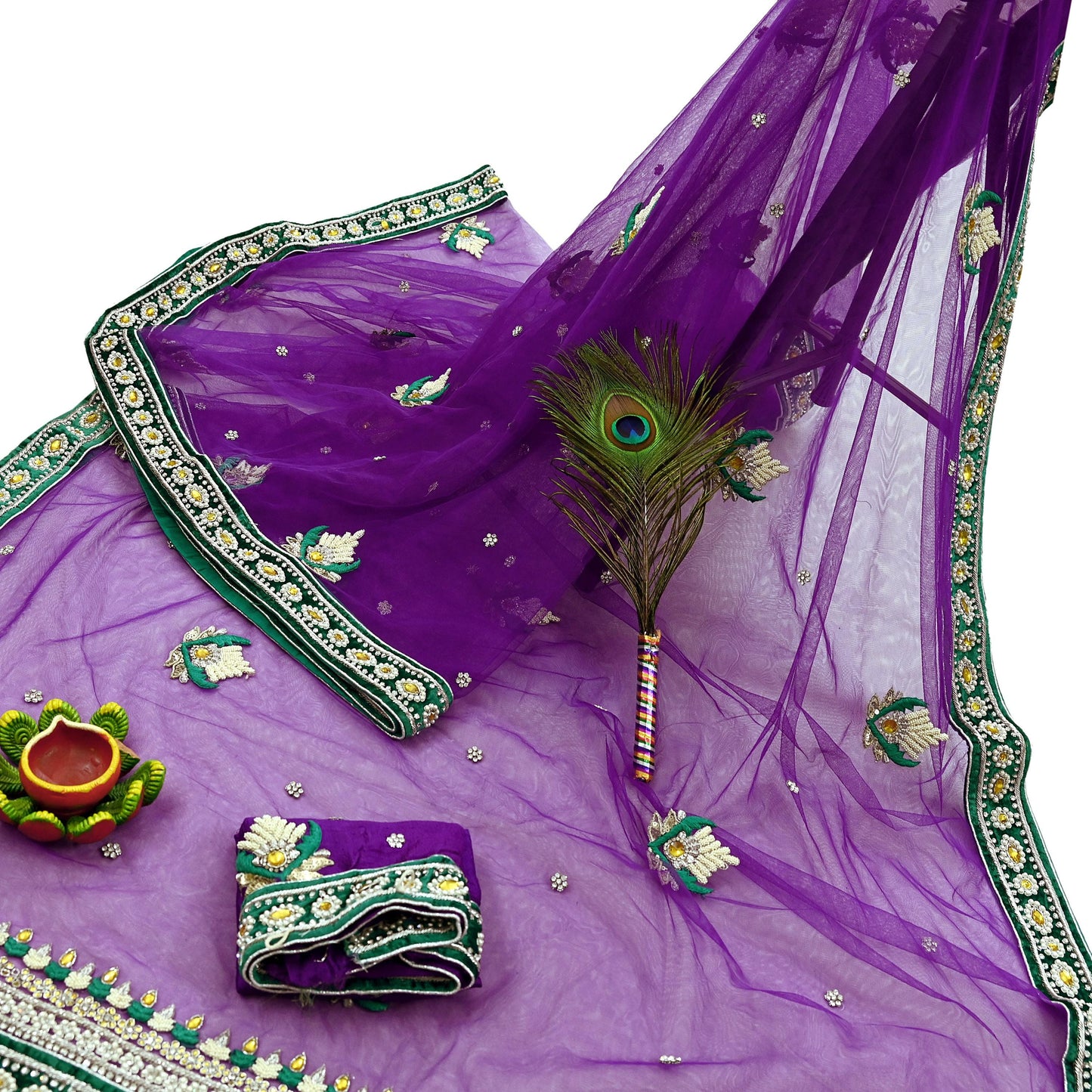 Indian Vintage Purple Net Saree Heavy Hand Embroidery 5 Yards Soft Mesh Fabric Includes Blouse & Ideal for Crafting Wedding Wear