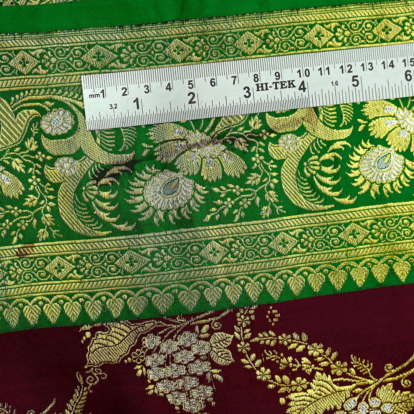 Vintage Banarasi Saree Pure Satin Silk Woven Brocade Zari Fabric Maroon & Green Heavy Craft Sari 5 Yards Indian Antique Textile Dress Making