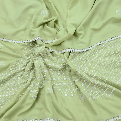 Indian Vintage Dupatta Green Long Stole Cotton Handmade Chikankari Scarves Veil Scarf Wrap Hippie Boho Soft