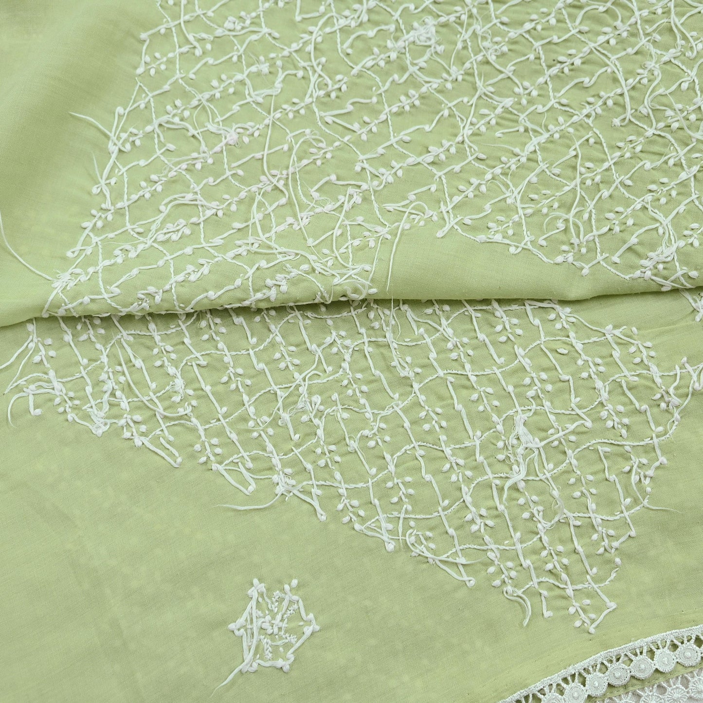 Indian Vintage Dupatta Green Long Stole Cotton Handmade Chikankari Scarves Veil Scarf Wrap Hippie Boho Soft
