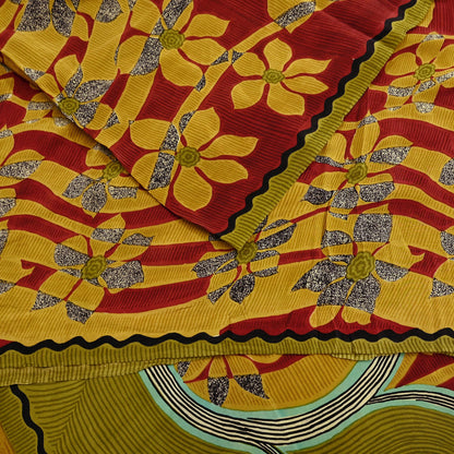 Indian Vintage Sari Multi Pure Crepe Silk Printed Saree 5yard Sewing Craft Fabric Wrap Dressmaking Crafting Upcycle Quilting Abstract